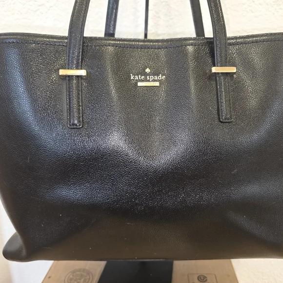 Kate Spade Black Leather Tote with Gold Accents - Picture 2 of 12